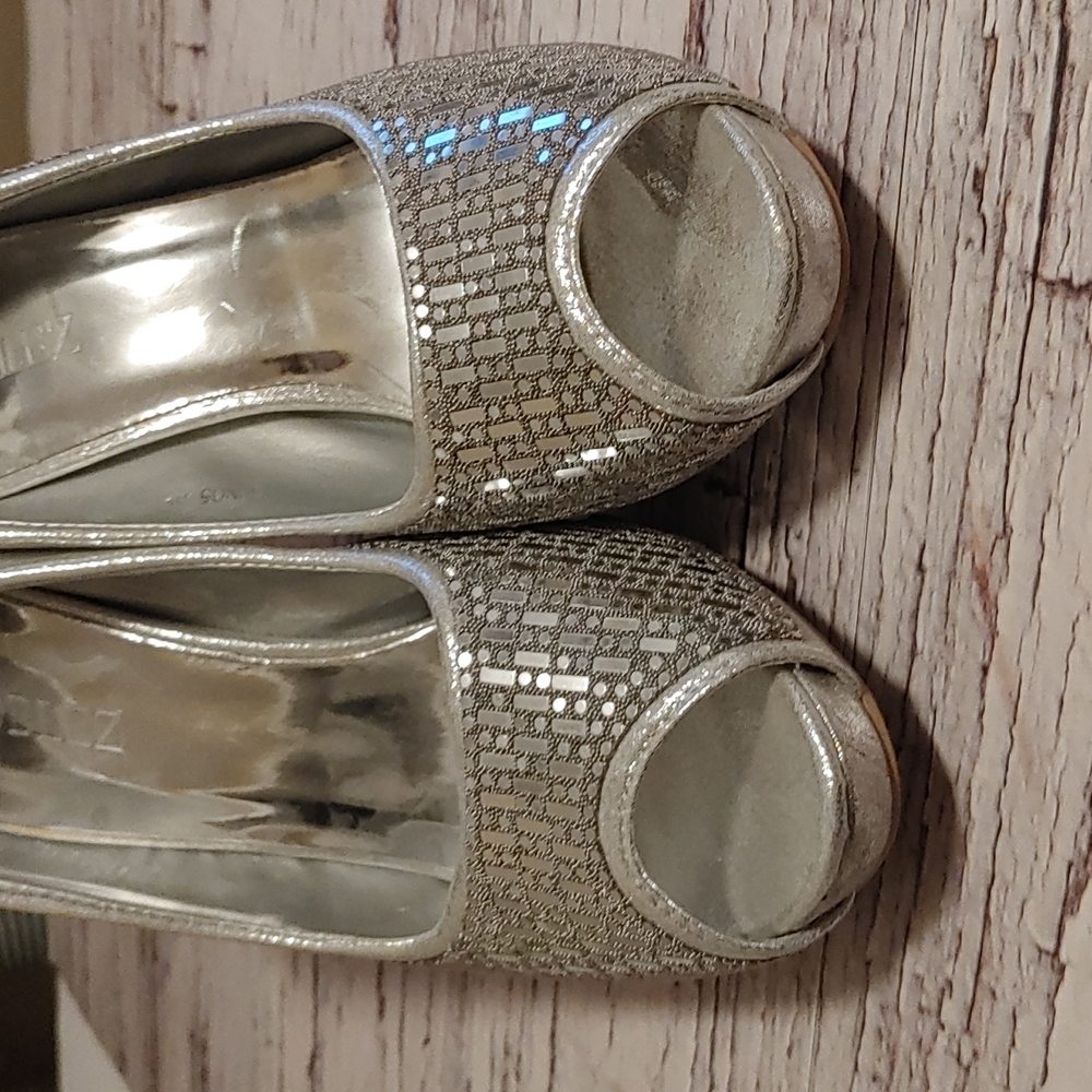 Nobleez silver pattern wedding high heel needle shoes size 8 - Picture 6 of 16